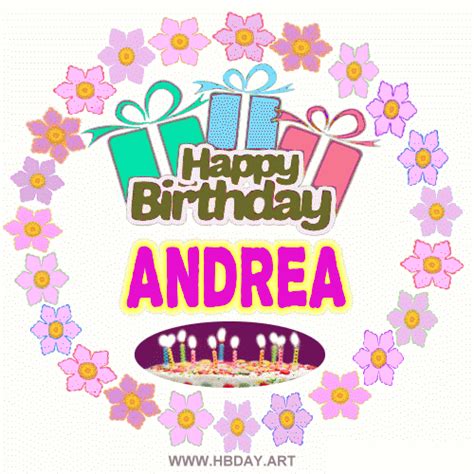 happy birthday andrea images|A GIF featuring the name Andrea, a decorated cupcake with a lit。